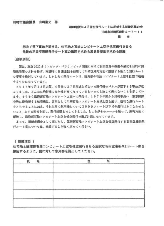 川崎市議会　請願署名用紙